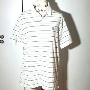 Chaps- Mens White Polo Blue & Geen Pinstripes Sz.Large